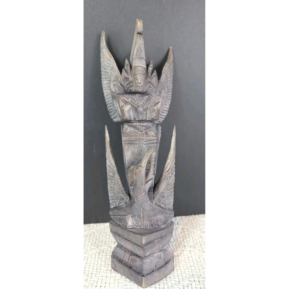 Vintage Balinese Hand Carved Wood Statue Vishnu Riding Garuda Figurine Bali Folk